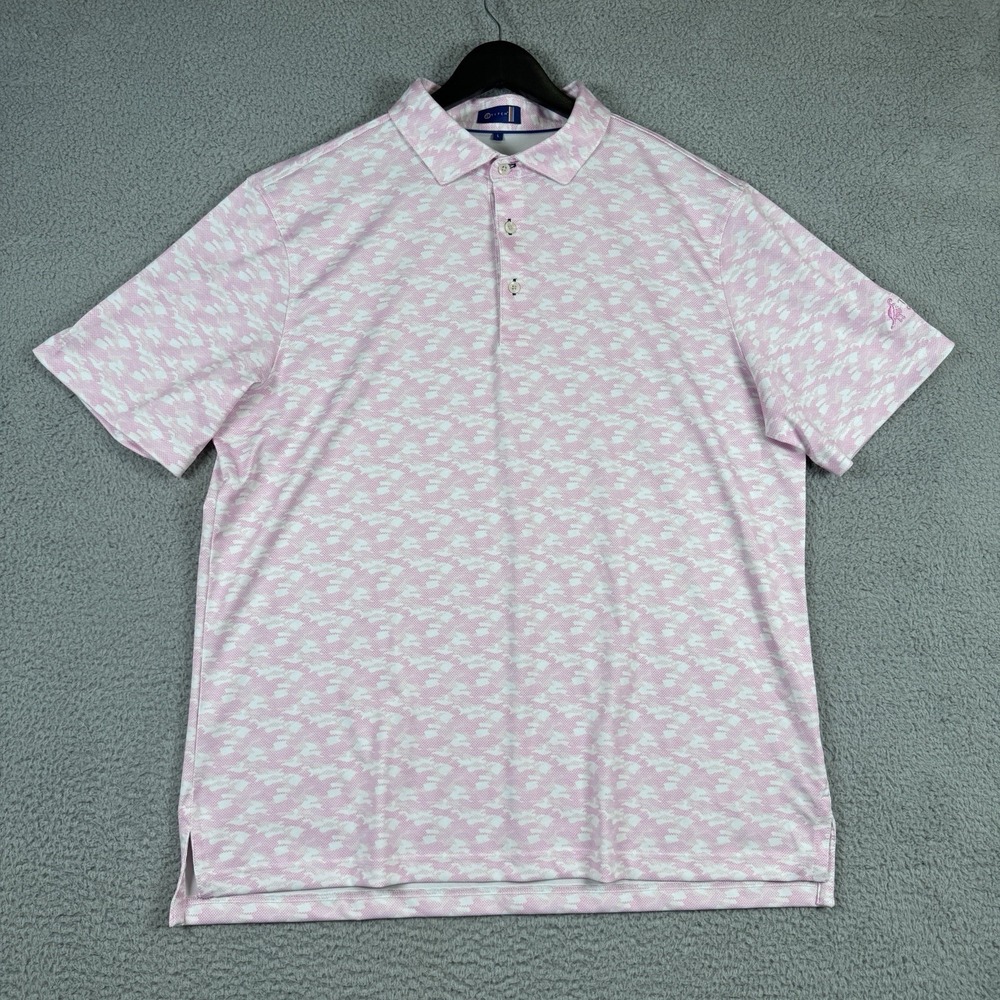 Stitch Polo Shirt Mens Large Pink Camo Performance Golf Stretch Troon GC Logo